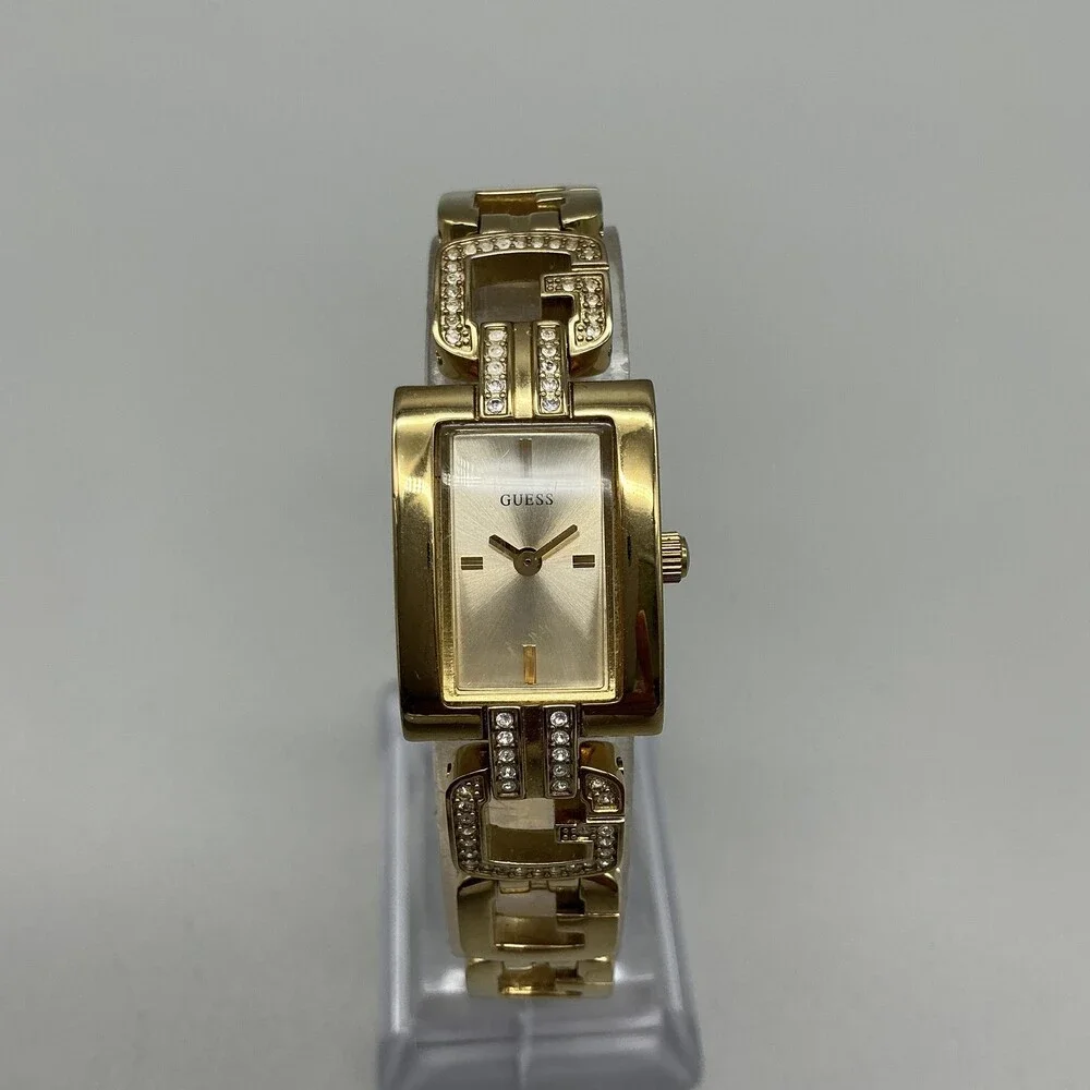 Guess L10644L1 Womens Watch 18mm Gold Tone Logo G Band New Battery 7.5
